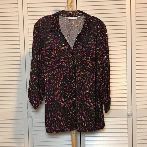 Emily Daniels Sequin Abstract Collared 3/4 Sleeve Blouse XL - Picture 1 of 8